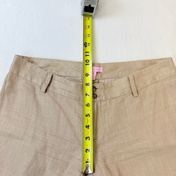 Lilly Pulitzer Linen Blend Wide Leg Pants Tan Size 4 Gold Button Detail - Picture 10 of 11